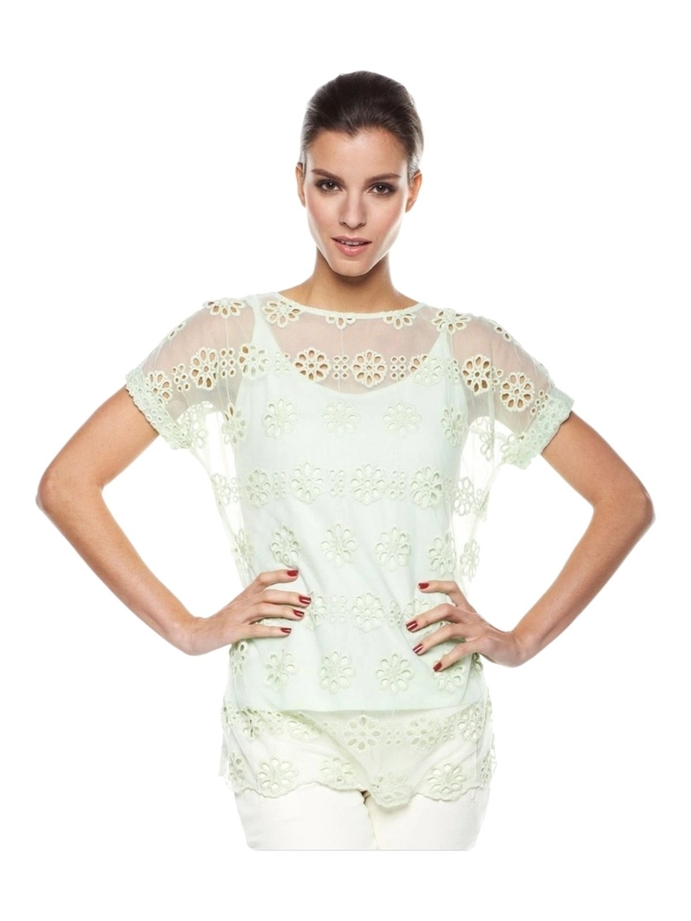 twiggy LONDON Mint Eyelet Overlay Blouse